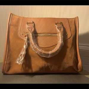 Moda Luxe Brown Suede and Leather Satchel Bag NWT